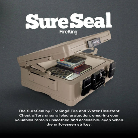 Portable Home Safe With Key Lock And Dual Latches, One Hour UL 350 Fire Rating Up To 1700 Degrees, showing open lid with documents