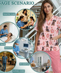 Woman wearing Dachshund Print Scrubs Set For Women All Day Comfort Tops And Pants Multi Profession Nurse Uniform in healthcare settings