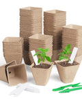 Square Peat Seed Starter Pots, 150 Pack, 3 Inch Biodegradable With Labels, Eco Friendly Nursery Pots for seedlings.
