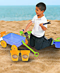 Child playing on a beach with Garden Wagon And Tools Toy Set For Kids 15 Pcs Outdoor Sand Beach Play Set Toddlers 1 3.