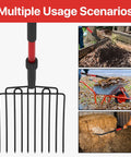 COSITA garden pitch fork with red fiberglass handle and 10 metal tines, 44 inches, for manure and composting.