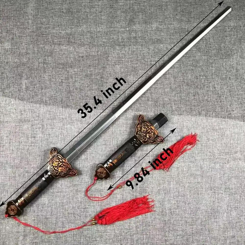 Scalable Tai Chi Training Sword Kit With Storage Pouch And Instructional Videos showing 35.4 inch extendable steel blade and handle