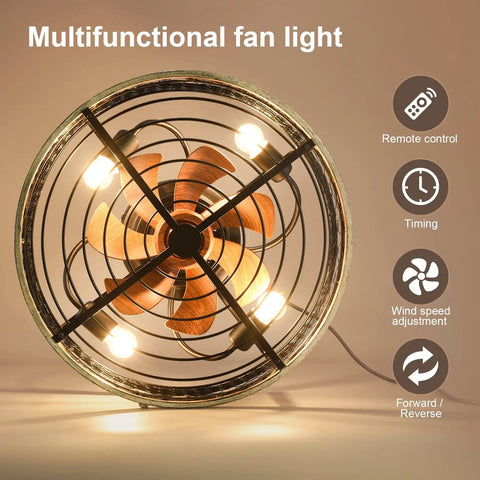 Beech Walnut 20 Inch Caged Ceiling Fan With Lights Remote Control, 6 Speed Wind, metal frame, multifunctional features
