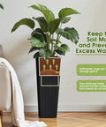Resin Tall Planters For Outdoor Plants Set Of 2 Large Tapered Flower Pots With 4 Drainage Holes No Fuss Modern Outdoor Decor For Porch Patio Backyard Home Garden Black 24 Inch showcasing drainage hole benefits and soil storage.