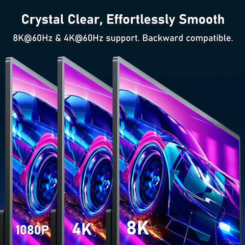 Level Up Your Desk Game With This Sick 8K Hdmi And Displayport Kvm Switch Plug Into Two Screens And Two Rigs Smoothly Featuring Hassle Free One Touch Toggling Four Usb Three Zero Ports And Clean Extended Monitor Sharing, showcasing 1080P, 4K, and 8K display outputs.