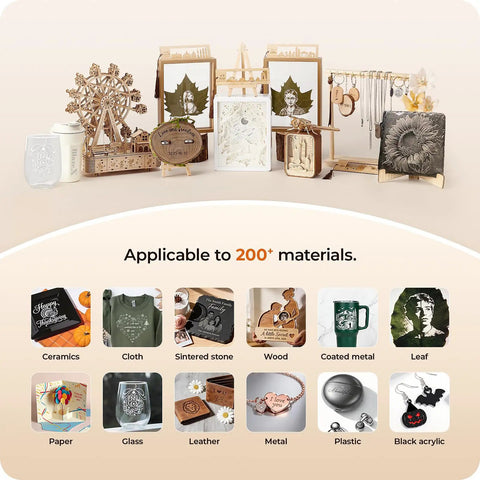Various items engraved by 5W Desktop Laser Engraver For Beginners With Ultra Precision 0.01mm Dope Cutter For Wood Leather Glass Metal