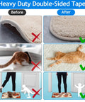 Before and after using Non Slip Rug Tape And Pads Set For Hardwood And Tile Floors Reusable Washable Double Sided Rug Grippers