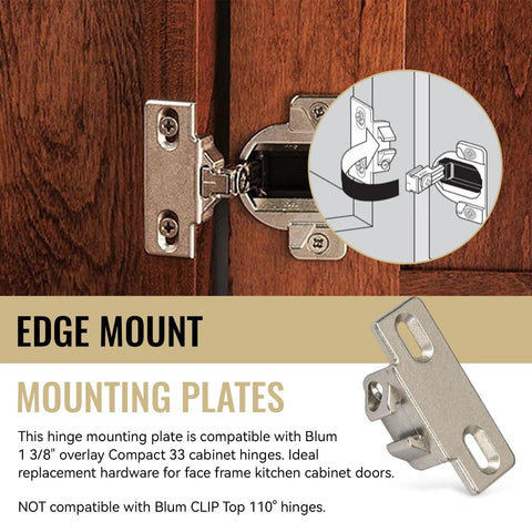 4 Pack Hinge Mounting Plate Replacement For Blum 1 3/8 Overlay Compact 33 Cabinet Hardware Smack Dab Perfect Fit And No Sweat Swap For Face Frame Doors