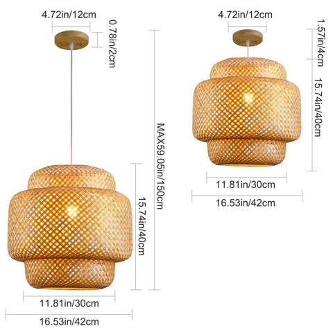 Bamboo Pendant Light Boho Basket Chandelier Handmade Woven Natural Wicker Rattan Hanging Pendant For Kitchen Island Dining Room Living Room Porch Home Decor