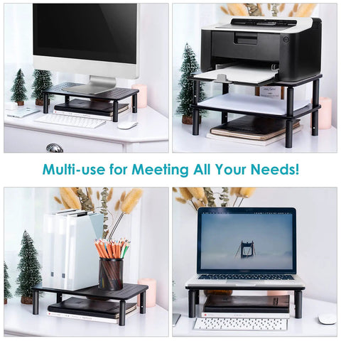 TV And Monitor Riser Desk Stand With Sturdy Metal Frame, Large 14.6 Inch By 9.3 Inch Platform, supports 44 lbs, iMac and printer display