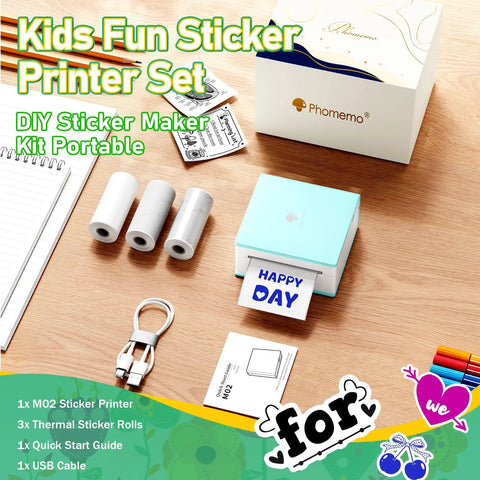Ultra Compact Mini Sticker Printer And Portable Wireless Craft Maker For Students Hella Convenient Instant Graphic Output with stickers and accessories.