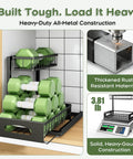 No Sweat Heavy Duty Under Sink Organizer Two Pack L Shaped Metal Pull Out Drawers For Kitchen Cabinets with dumbbells.