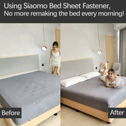 Before and after using Ultimate Bed Sheet Holder Straps Adjustable Clips For Keeping Sheets In Place All Night