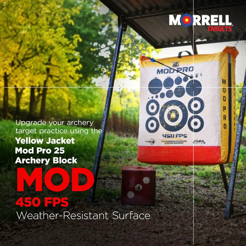 Foam Archery Block Target For Compound Bows And Crossbows 450 FPS Field Point Practice Target with stand in outdoor setting