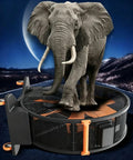 Real Deal High Capacity Industrial Warehouse Floor Fan Featuring Slick Aerodynamic Blades For Far Reaching Cool Breeze Built Tough Anti Tip Base And Smooth Casters, with elephant model on top.