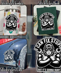 Funny Mechanic Gorilla Wrench Meme Decal Sticker Set I Can Fix Stupid But Its Gonna Hurt on tumbler, notebook, car, and close-up