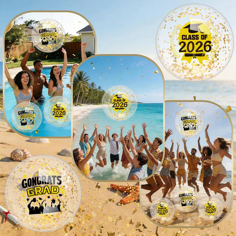Class Of 2026 Graduation Beach Balls Set 11 Inch Inflatable Party Balls With Glitter Gold And Black Markers for celebrations