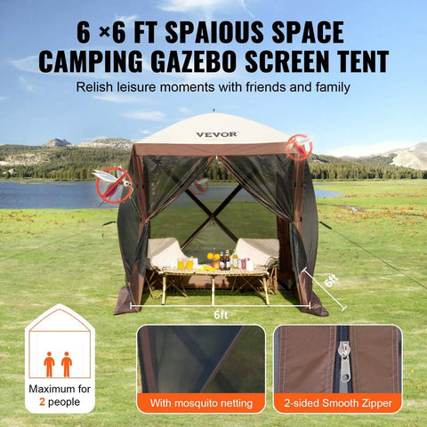 Pop Up Gazebo Screen Tent 6x6 Ft Quick Set Canopy With Mesh Windows Removable Privacy Wind Cloths Mosquito Netting 4 Sides