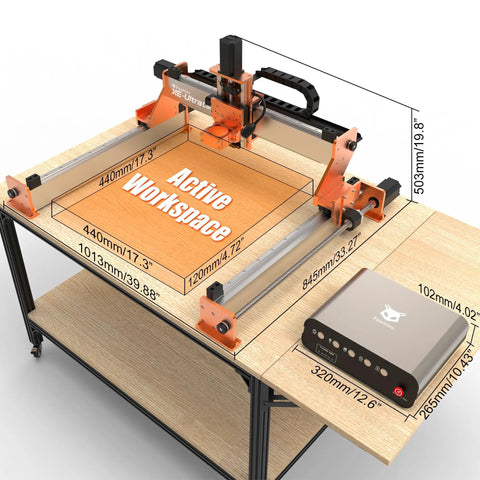 XE-Ultra Core Desktop CNC Router System with 17x17 inch active area, machine on a benchtop showing active workspace and control unit.