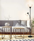 Dope Free Standing Floor Lamp With An Adjustable Reading Light And Main Uplight 3 Way 150W Incandescent Frosted White Shade in living room