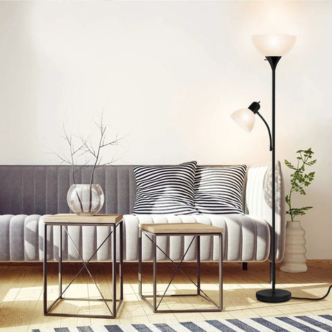 Dope Free Standing Floor Lamp With An Adjustable Reading Light And Main Uplight 3 Way 150W Incandescent Frosted White Shade in living room