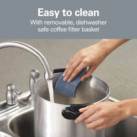Person cleaning 45 Cup Fast Brew Coffee Urn And Hot Beverage Dispenser Great For Large Crowds Keeps Coffee Hot And Ready Brews 15 To 45 Cups In About 28 Minutes Perfect For Offices Events And Big Gatherings in sink with sponge