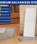 18 Gauge Brad Nails Kit 6000 Count With 3/4 Inch, 1-1/4 Inch, 1-1/2 Inch And 2 Inch Nails For Pneumatic And Electric Brad Nailers, Zinc Plated Steel, Corrosion Resistant, Heavy Duty Woodworking Fasteners For DIYers stacked on wood surface.