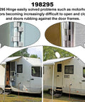 Installation view of RV Door Hinge Replacement 198295 Hinge Assembly White Two Pack for Entry Door Upgrade on a motorhome