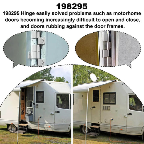 Installation view of RV Door Hinge Replacement 198295 Hinge Assembly White Two Pack for Entry Door Upgrade on a motorhome