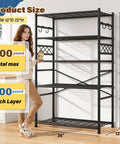Heavy Duty 5 Tier Metal Shelving Rack With 1000Lbs Capacity 72In High 36In Wide 12In Deep 4 Side Hooks Black Ultra Versatile Garage Kitchen Bath Storage Organizer For Max Vertical And Corner Space