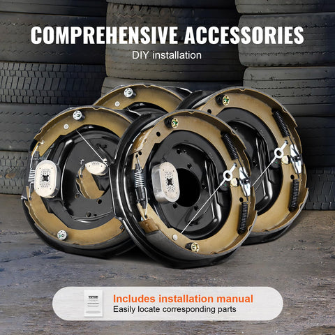 VEVOR electric trailer brake assemblies, 12 x 2 in, four-piece set with backing plates for 7000-lb axles
