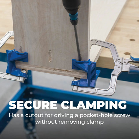 90 Degree Corner Clamp For Woodworking in action holding wood at right angle, Automaxx Technology auto adjusts to wood thickness