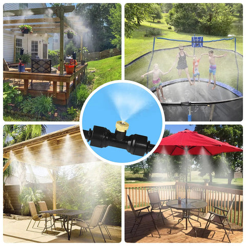 Outdoor Patio Misting System Kit For Cooling, 75 Feet With 28 Brass Nozzles And Three Quarter Inch Adapter in garden use