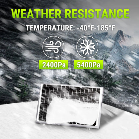 30 Watt 24V Waterproof Off Grid Solar Panel Kit with snow, showing temperature resistance and weatherproof features.