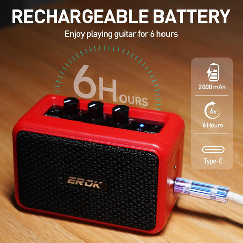 Mini 5W Electric Guitar Practice Amp With Clean And Overdrive Modes, Bluetooth Streaming, Headphone Jack, Red Portable Indoor Amp