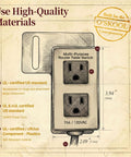 Image of No Sweat Paddle Safety Switch With Dual Outlets And Key Lock For Router Tables and Table Saws, showing dimensions and certification details.