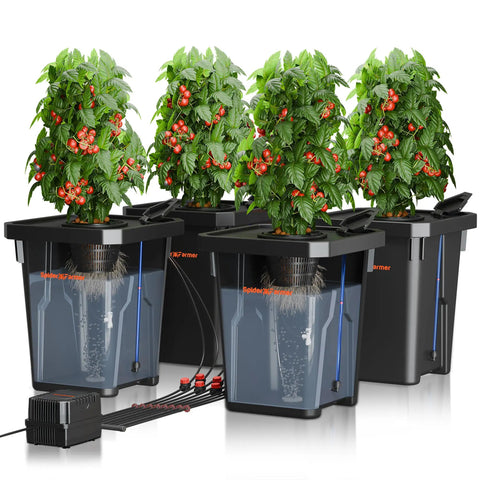 7 Gallon Deep Water Culture DWC Hydroponics Grow System With Triangular Cover Design Recirculating Top Drip Kit 11W Air Pump And Four Buckets For Easy No Fuss Indoor Gardening And Healthy Harvests.