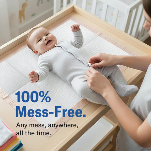Premium Heavy Duty Disposable Underpads Sized At 17 X 24 Inches With Max Absorbency And Secure Adhesive Tape for baby changing.