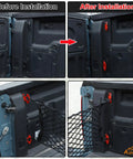 Rock Solid Carbon Steel Tie Down Hooks Four Pack For Ford Maverick 2022 To 2025 shown before and after installation with red anchors.