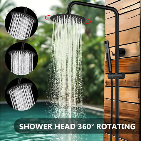 Heavy Duty Outdoor Shower Kit Including 8 Inch Rain Faceplate And Handheld Wand In Matte Black Done Right On 304 Stainless Steel For Decks Pools And Yards Rock Solid Construction With Rust Resistant Armor That Kicks Summer Heat