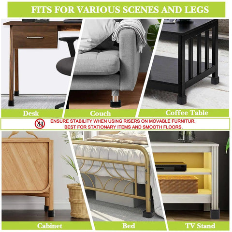 Four Pack Heavy Duty Adjustable Bed Risers 1 2 3 Inch Square Stackable Furniture Lifts For Tables Desks Couches Sofas Cabinets Beds And Chairs Black Set Of 4 used on furniture