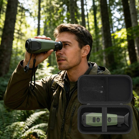 Heavy Duty Hard Shell Case Built Tough For TS004 And TS004 Pro Thermal Imager in outdoor setting with user holding device.