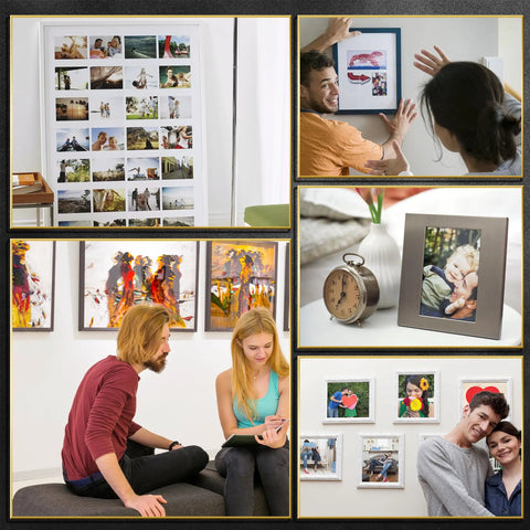 Collage of mounted prints and framed photos on sublimation receptive PET blanks for DIY transfers and heat press projects