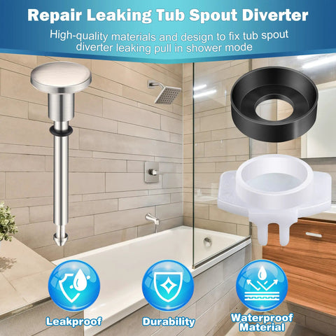Universal Tub Spout Diverter Repair Kit Two Pack Brushed Nickel Bathroom Faucet Plug for quick tub faucet leak repairs.