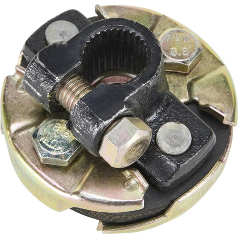 OE Grade Steering Coupling Assembly For Cars And Trucks With OE Quality Materials For Strength And Durability, Corrosion And Vibration Resistant Construction, Includes Bolts Nuts And Washers For Easy Installation No Fuss close-up of splined coupling with bolts