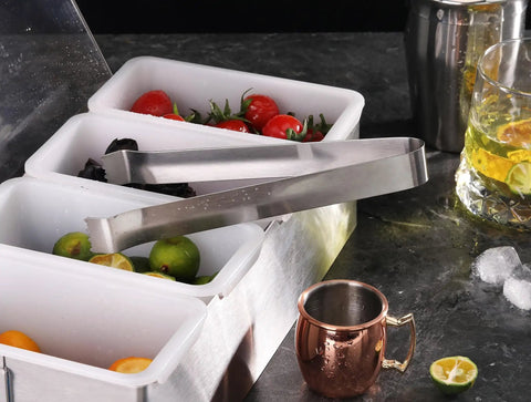 Restaurant Grade 6.5 Inch Pom Tong Set Of 6 Stainless Steel Garnish Tongs With Satin Finish for bar use with fruits and ice