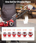 VEVOR Ratchet Pipe Threader Kit With 6 Dies For 2 Inch NPT Pipes showing diverse pipe size dies and tool handling.