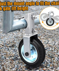 Heavy Duty Gate Wheel Set For Metal Swing Gates 1 5/8 To 2 Inch Frames Built To Last Gate Support Wheel For Chain Link Fence 500 Lb Capacity Rubber Tire Galvanized Steel Set Of 2 mounted on chain link fence