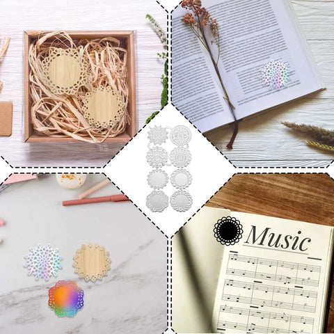 8 Pattern Round Lace Border Die Set For Card Making And Paper Crafting With Dope Floral Motifs in various crafting scenarios