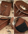 Top Tier Renaissance Belt Pouch And Retro Waist Bag Duo For Medieval Pirate Cosplay And Larp Essentials, brown leather pouch with button closure.